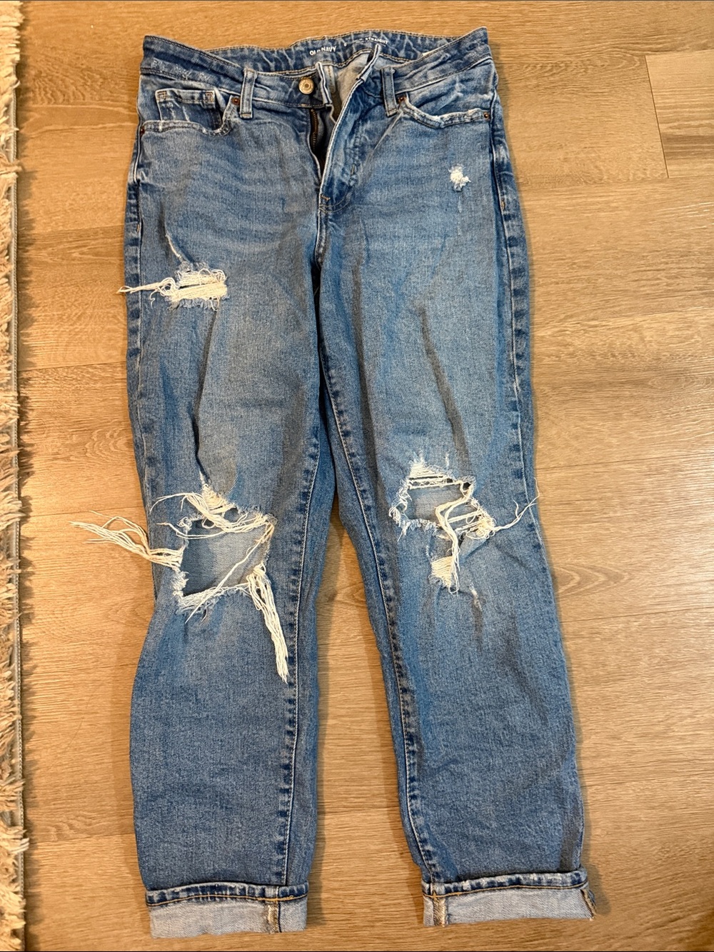 Old Navy Distressed Straight Leg Jeans - Light Blue